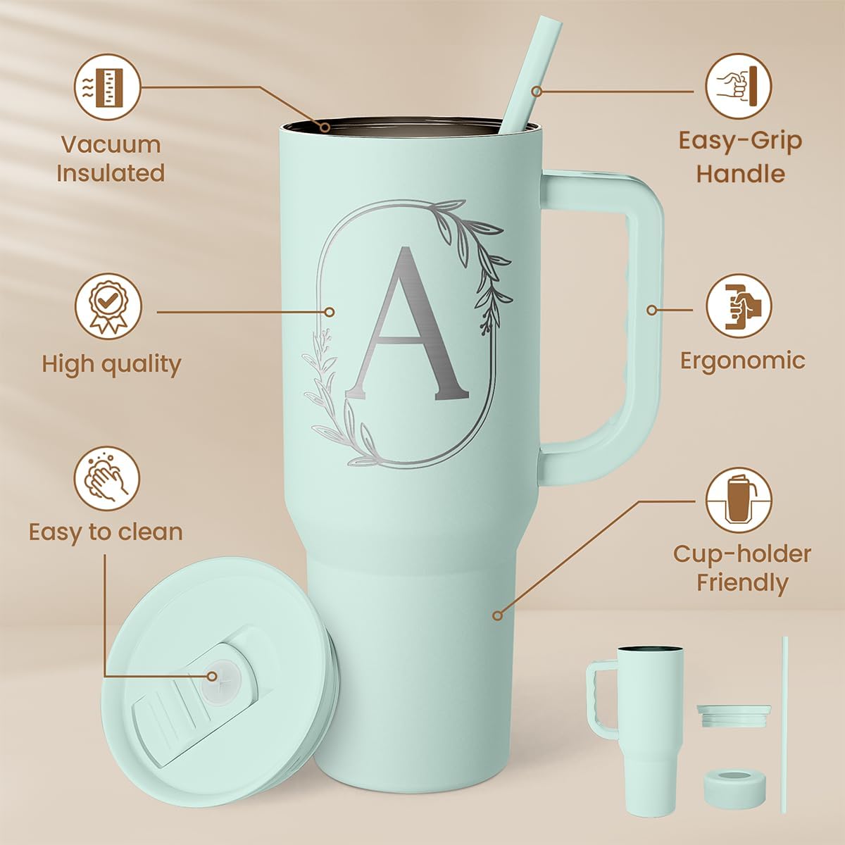 Mint Monogram Slidemate | Slider Tumbler with Handle 40oz