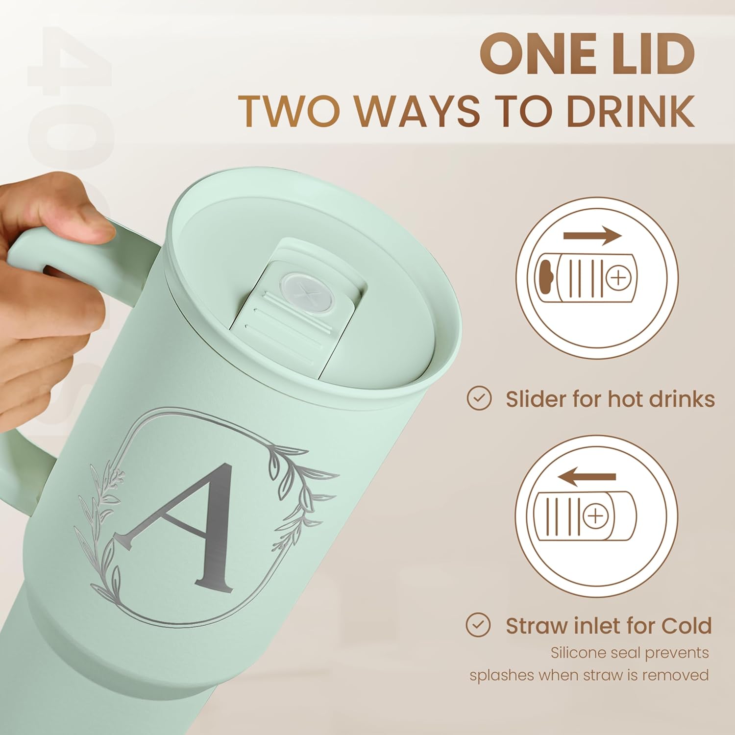 Mint Monogram Slidemate | Slider Tumbler with Handle 40oz