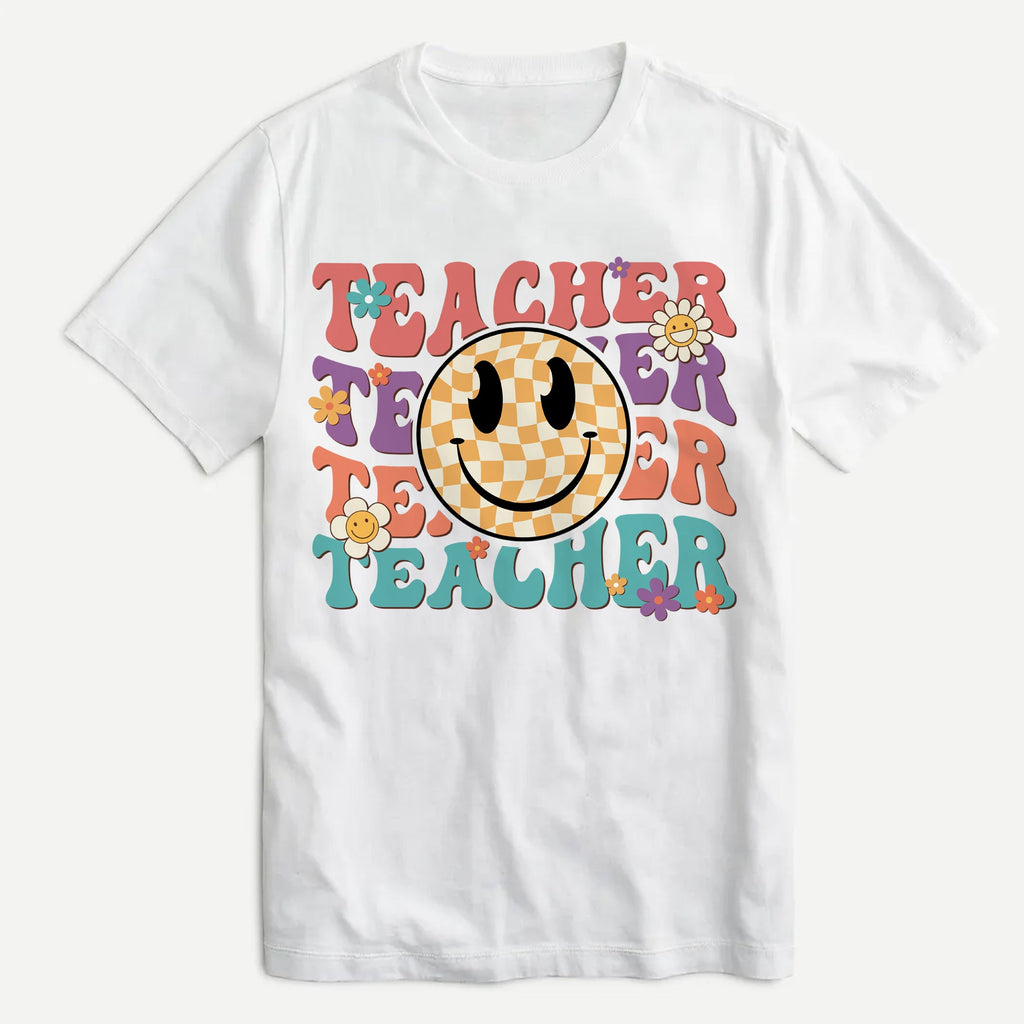 Sandjest Teacher Shirt, Teacher Happy Face, Teacher Gift, Teacher Appreciation T-shirt, Teacher Life Shirt,Retro Shirt