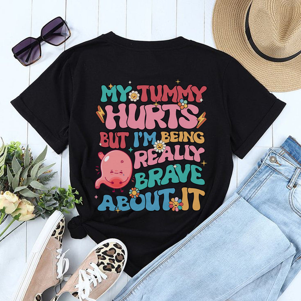 Sandjest Chronic Illness Shirt, My Tummy Hurt Groovy Cute Sweatshirt, Social Anxiety Shirt Introvert Gift Ideas, Chronic Illness Funny Shirt