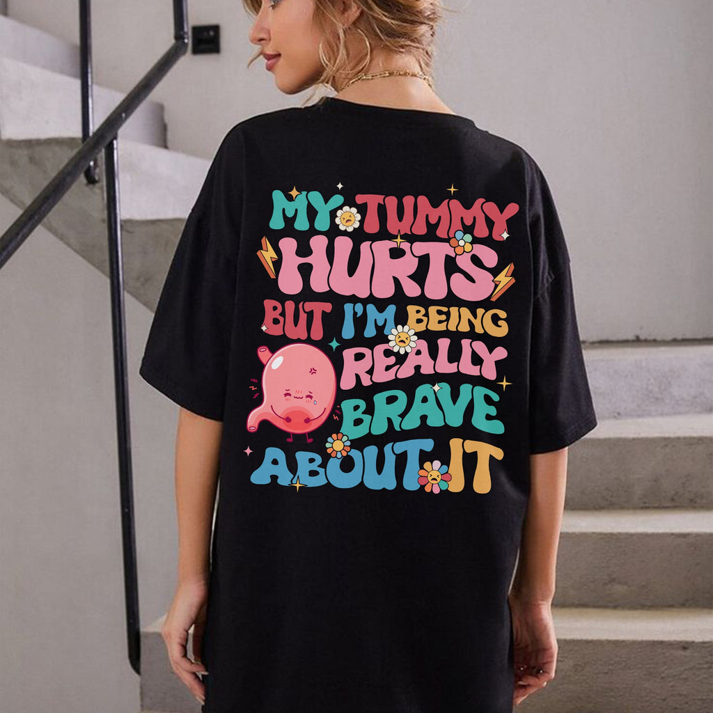 Sandjest Chronic Illness Shirt, My Tummy Hurt Groovy Cute Sweatshirt, Social Anxiety Shirt Introvert Gift Ideas, Chronic Illness Funny Shirt