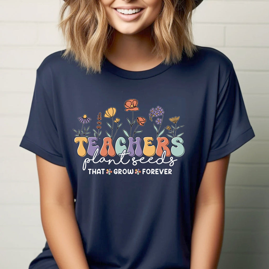 Sandjest Teacher T-Shirt Teachers Plant Seeds Vintage Style Gift for Women Girl Friend
