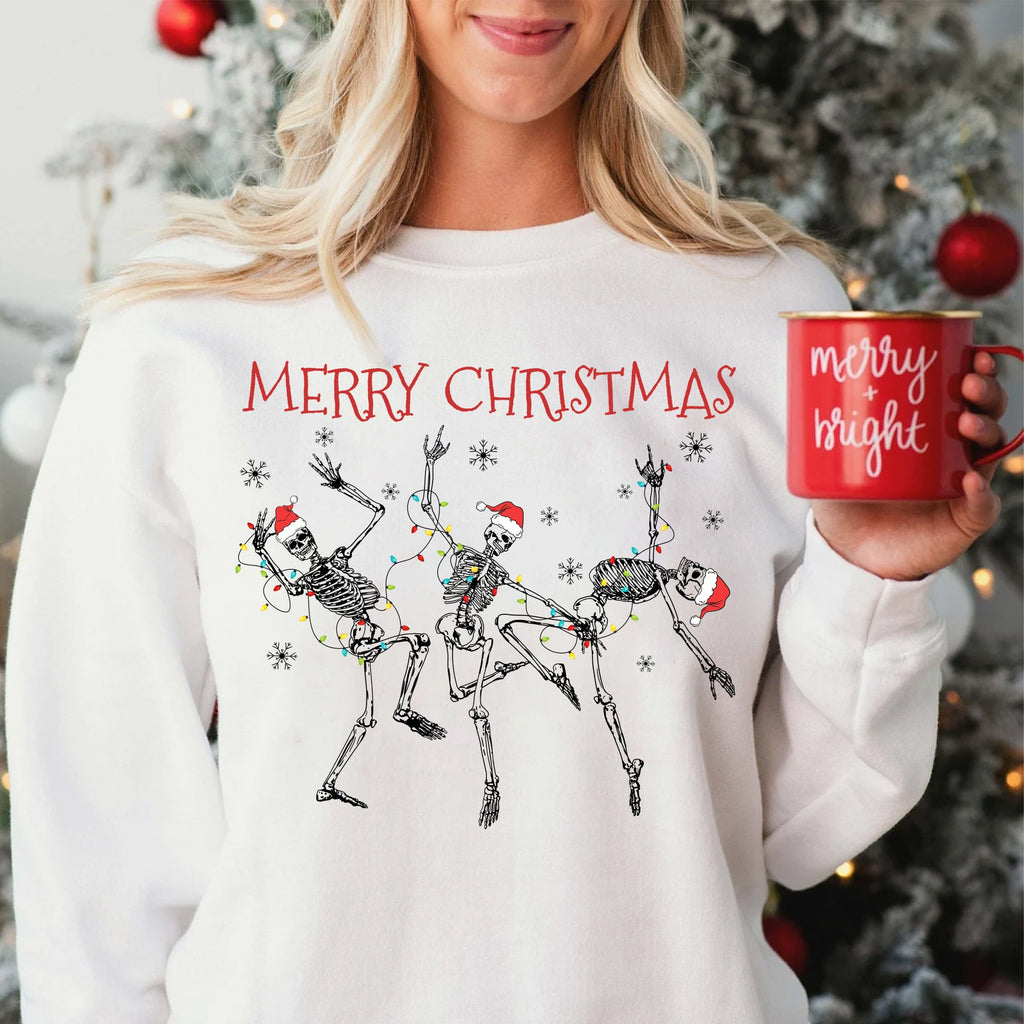 Sandjest Funny Christmas Sweatshirt Dancing Skeleton Gift for Women Girl Friend