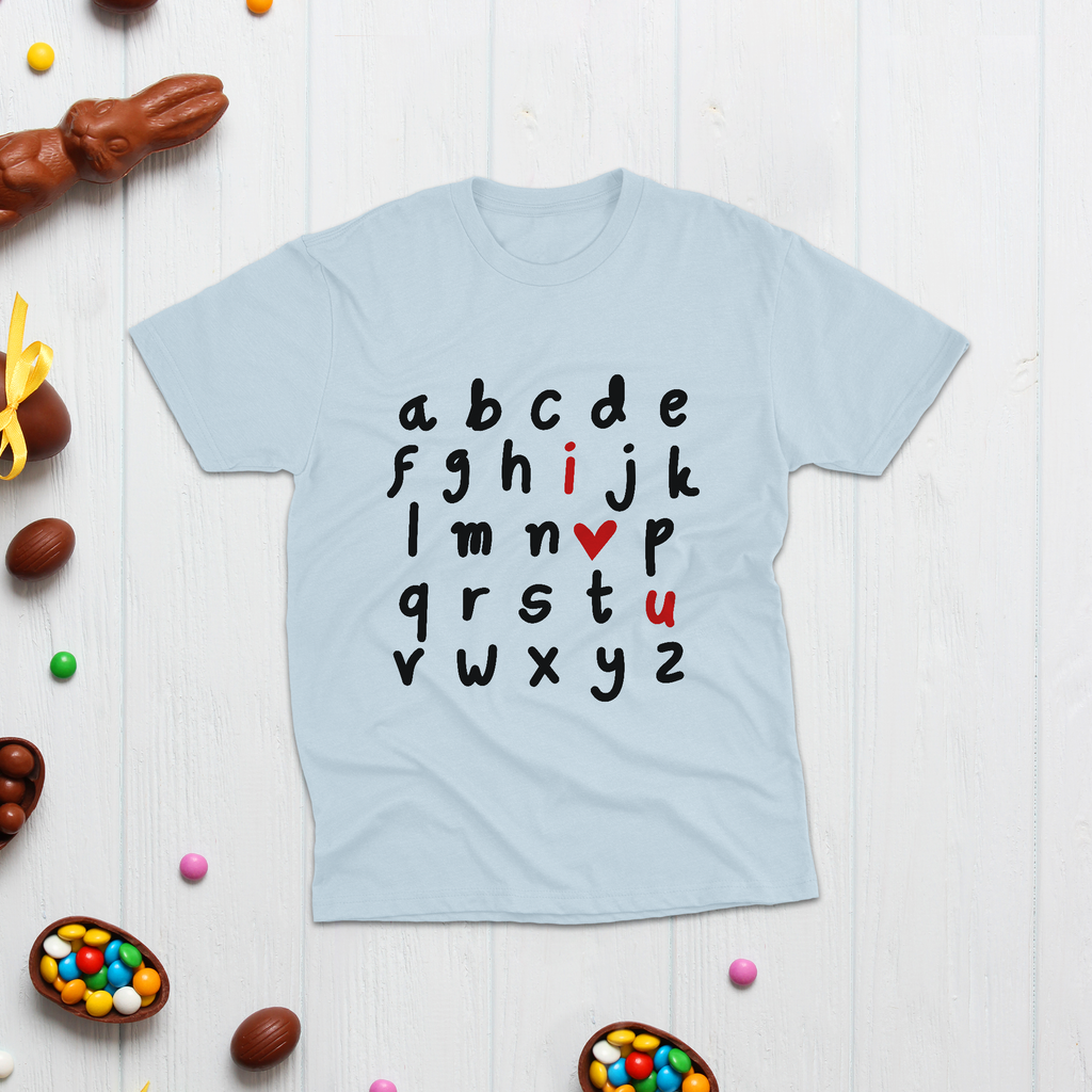 Sandjest Alphabet I Love You Shirt, Alphabet Teacher Valentine's Day Shirt, Teacher Gift, Love you Shirt, I heart U, Cute Valentines Day Heart Shirts