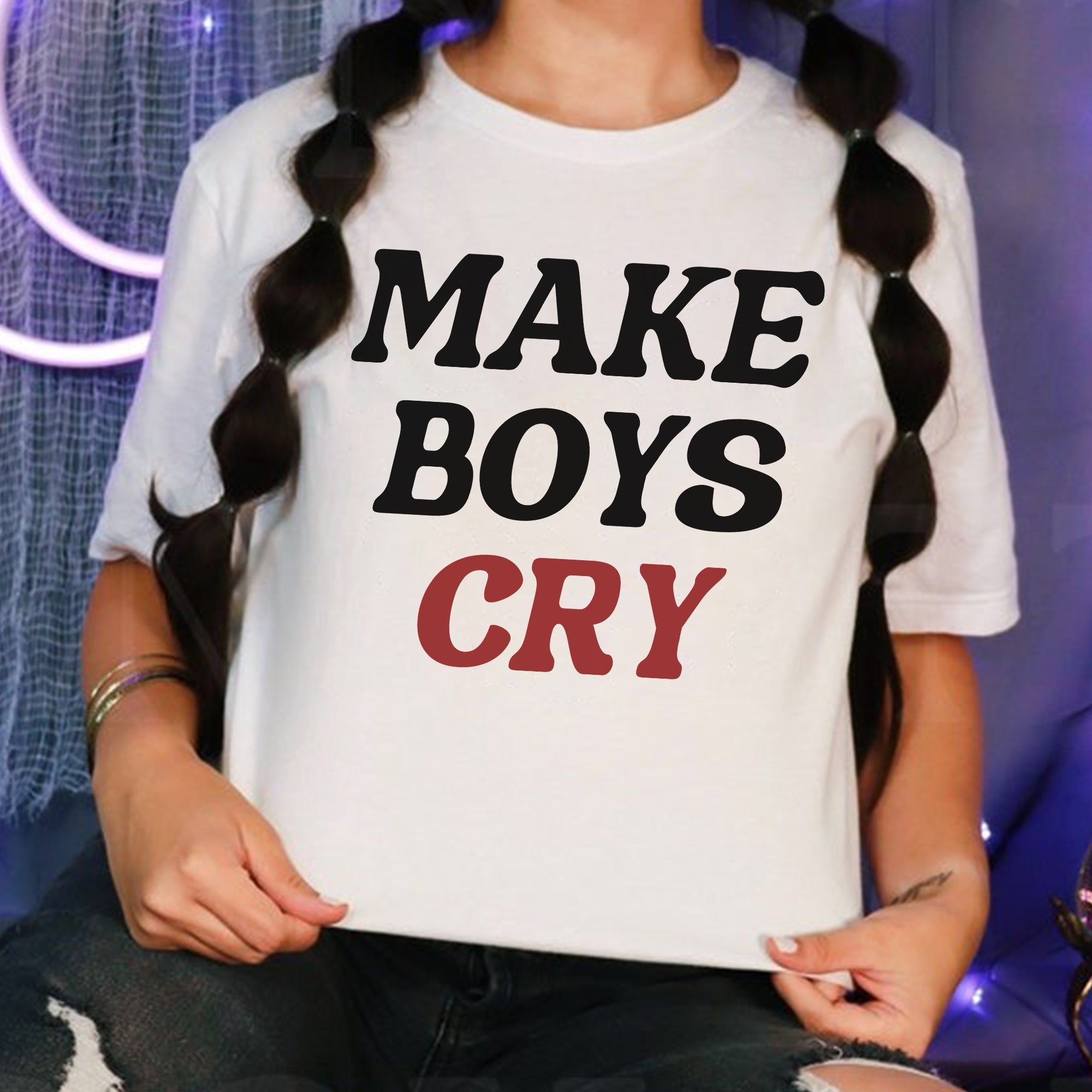 Sandjest Funny T-Shirt Make Boys Cry Gift for Women Girl