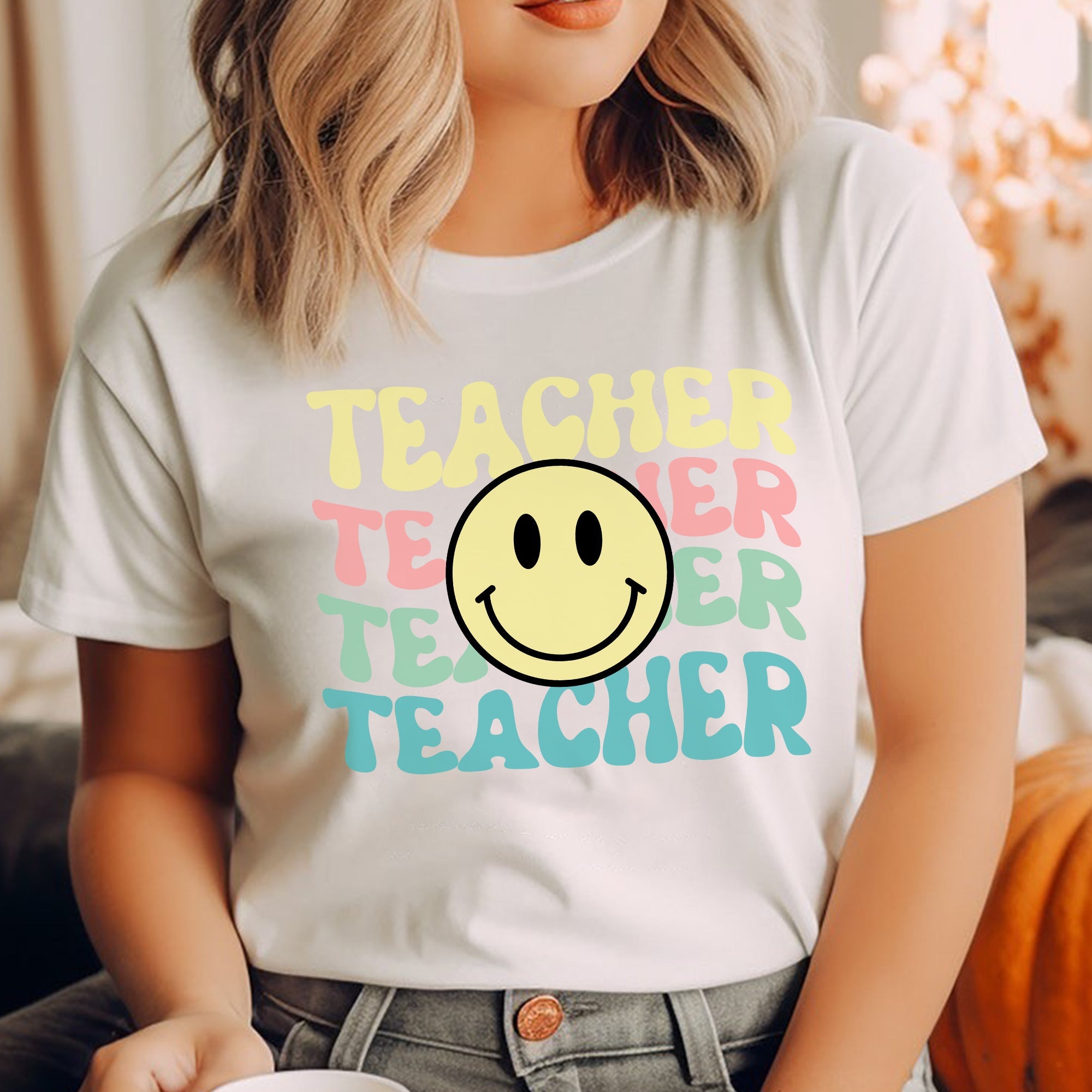 Sandjest Teacher T-Shirt Smiling Face Gift for Women Teachers Professors