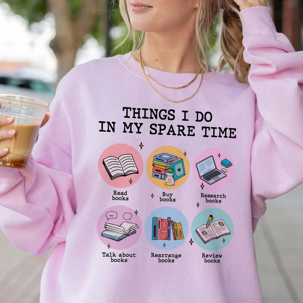 Sandjest Book T-Shirt Things I Do in My Spare Time Gift for Women Girl Friends Bookworm