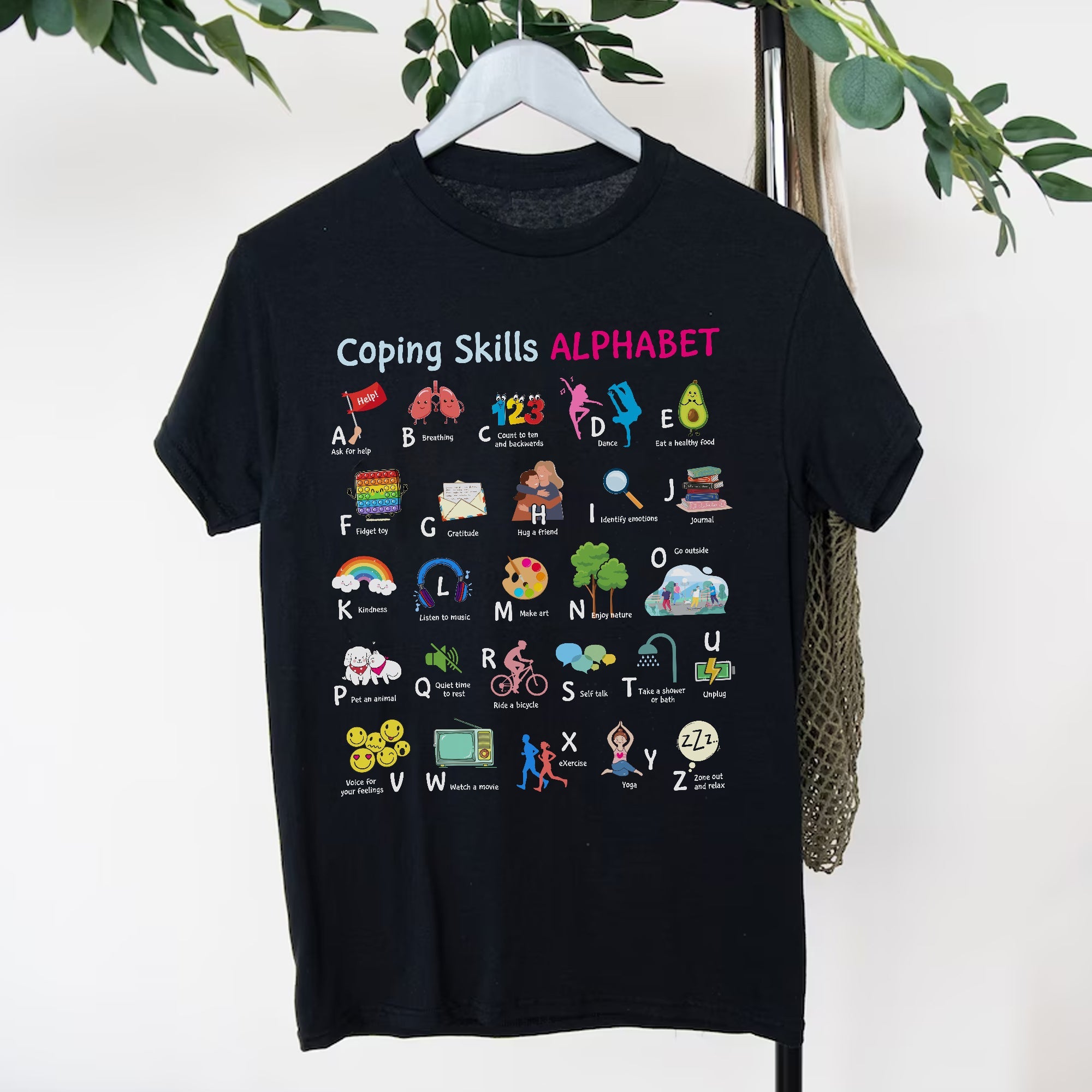 Sandjest Inspirational T-Shirt Coping Skills Alphabet Gift for Women Girl Friend