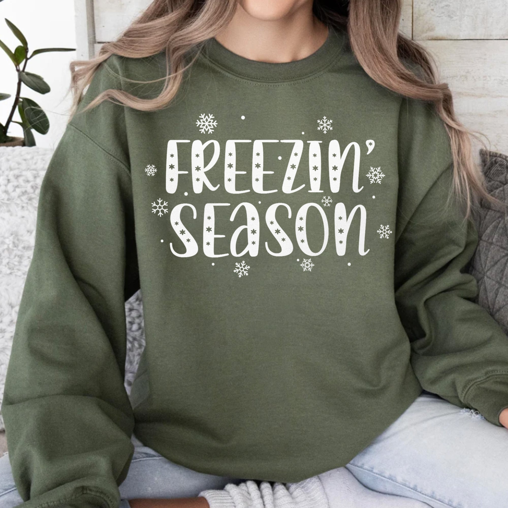 Sandjest Christmas Sweatshirt Freezin Season Gift for Women Girl Friend
