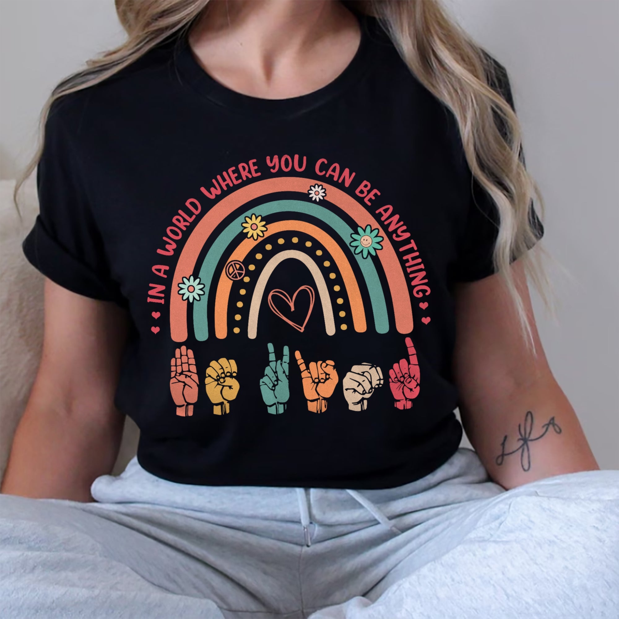 Sandjest Inspirational T-Shirt in a World Where You Can Be Anything Gift for Women Girl Friend