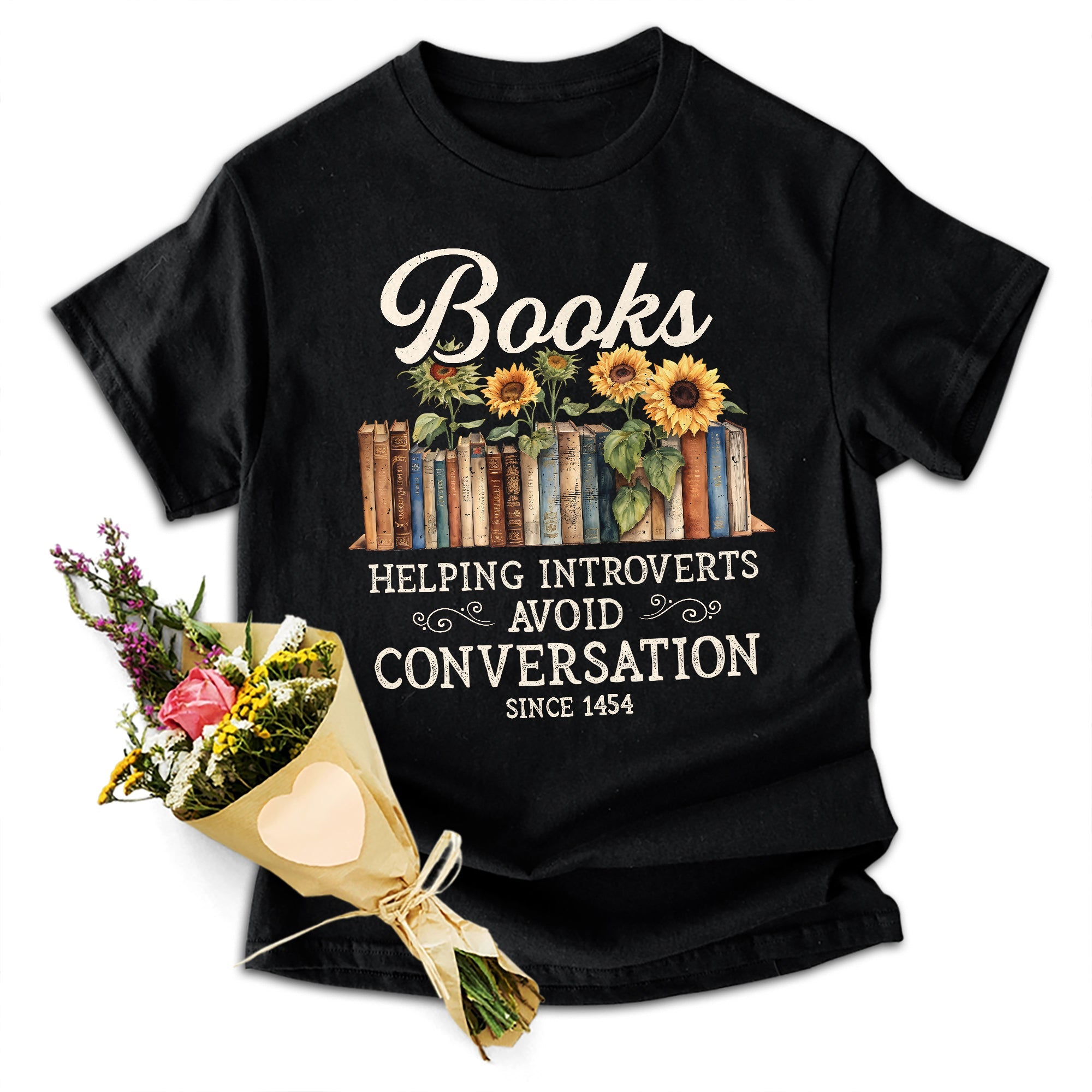Sandjest Book Lover T-Shirt Books Helping Introverts Avoid Conversation Gift for Women Girl Friend