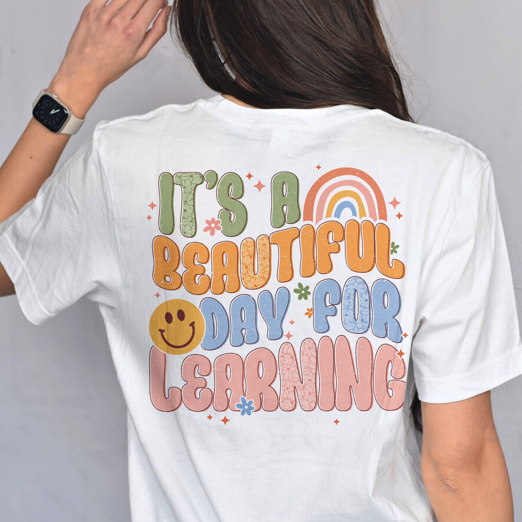 Sandjest Cute T-Shirt Teach Love Inspire Heart Pink Rainbow Gift for Teachers