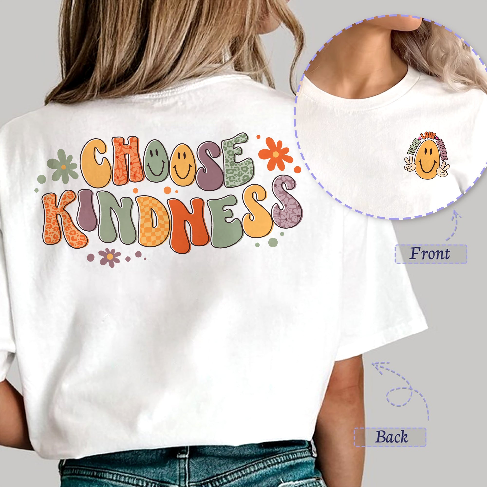 Sandjest Teacher T-Shirt Choose Kindness Retro Style Gift for Teachers