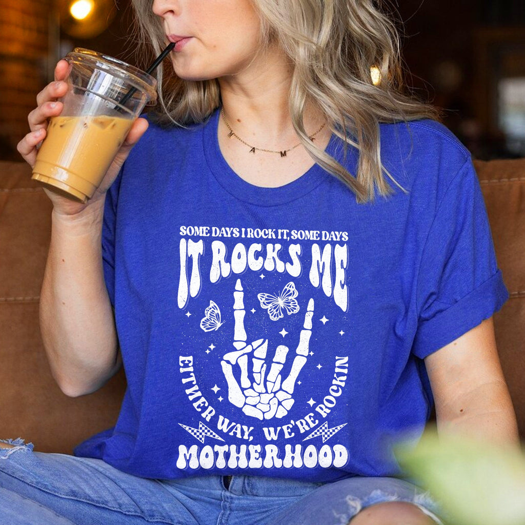 Sandjest Motherhood Shirt, Funny Mom Shirt, Skeleton Rocking Motherhood Graphic Tee, Trendy Mom Life Shirt, Shirt Gift for Cool Mom