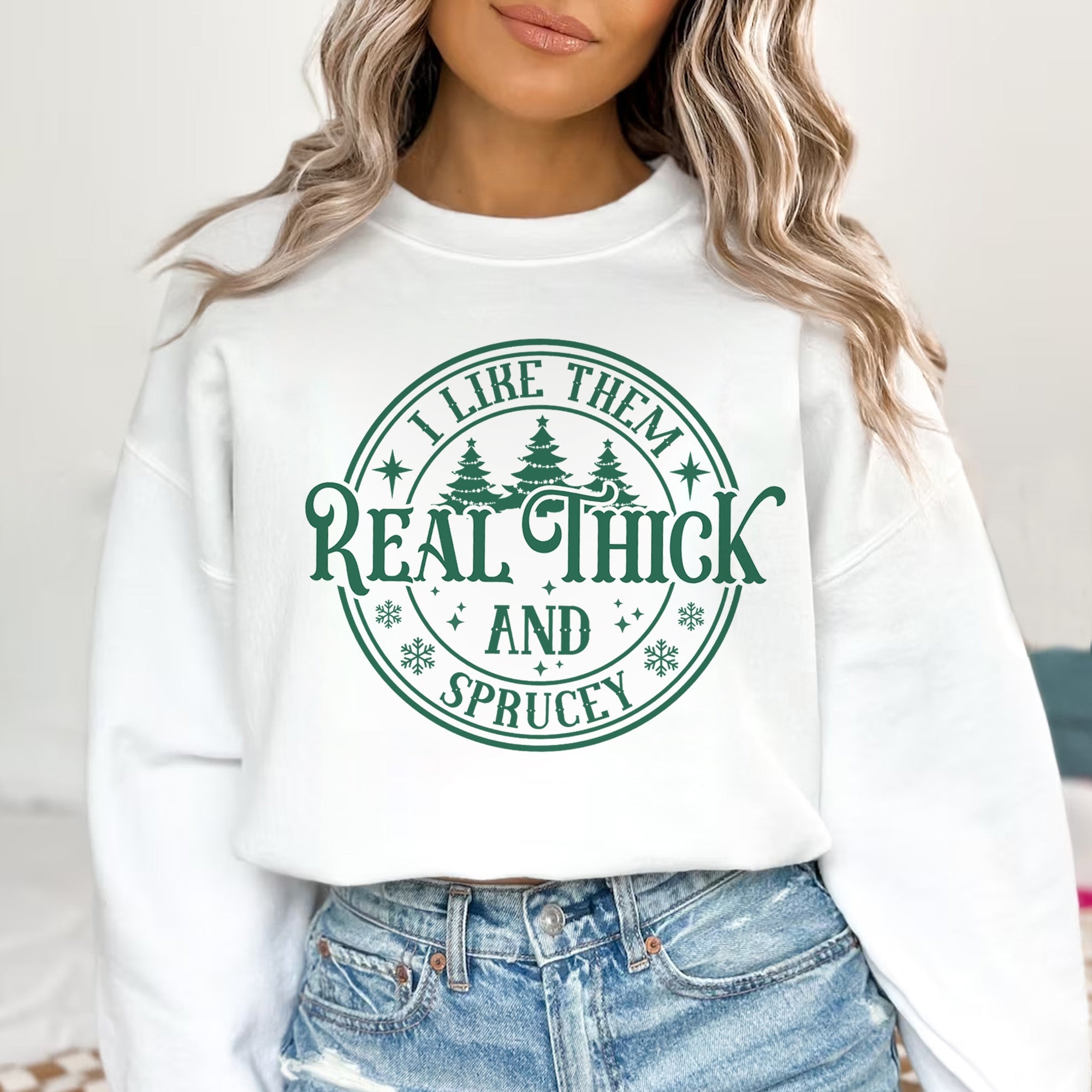 Sandjest I Like Them Real Thick and Sprucy Tshirt, Christmas Shirt, Funny Christmas Tee, Christmas Gift for Women, Xmas Tshirt