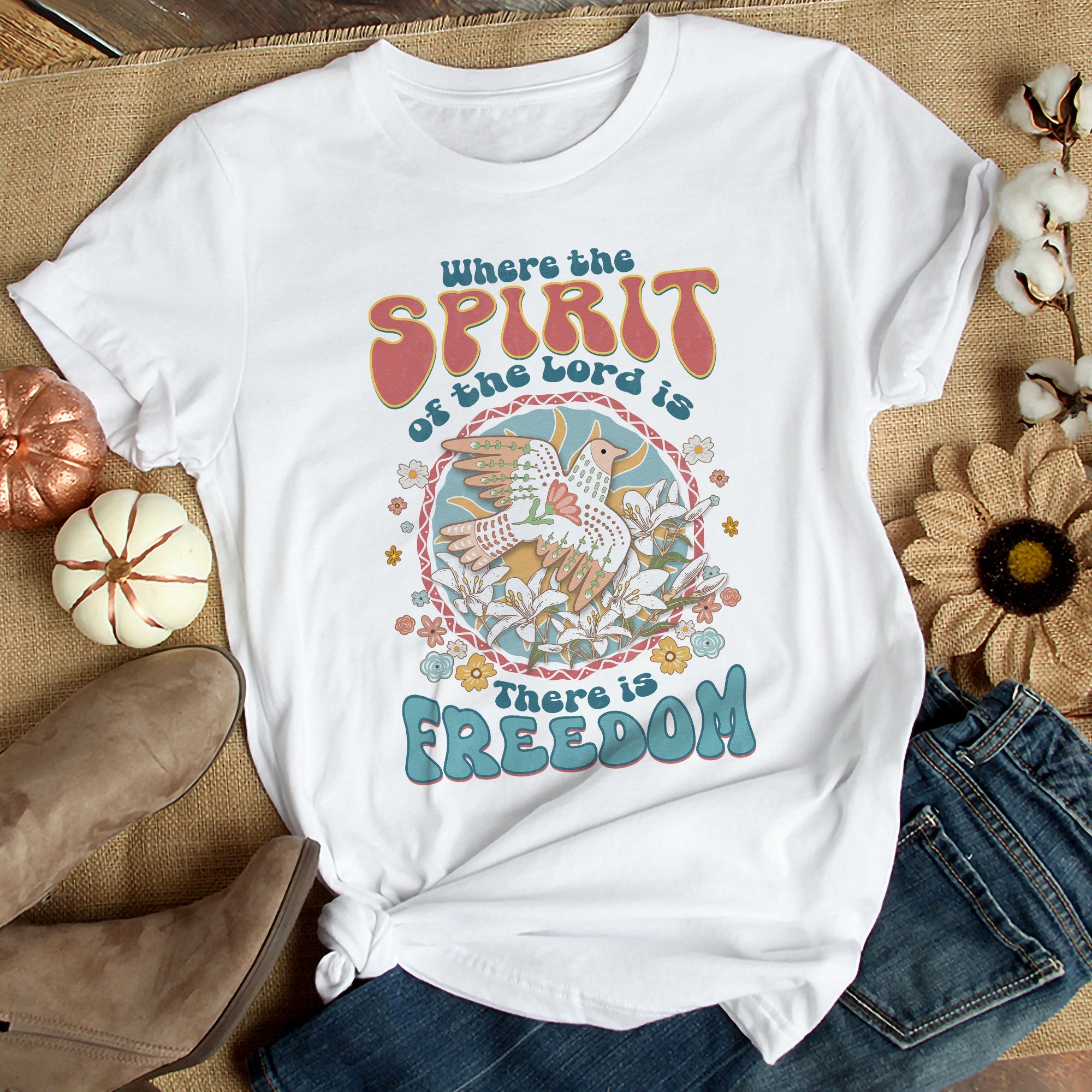 Sandjest Where the Spirit of the Lord Is There Is Freedom Shirt for Christian Jesus Lovers Tshirt for Girl Woman