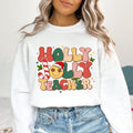 Sandjest Teacher Christmas Sweatshirt, Holly Jolly Teacher, Cute Christmas Holiday Class Party Sweatshirt, Christmas Gift for Teacher