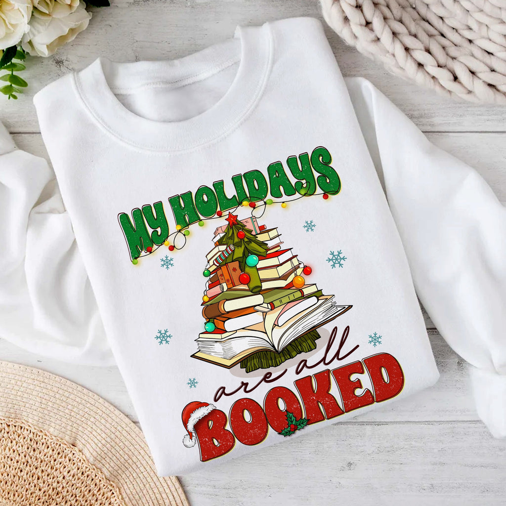 Sandjest Christmas Sweatshirt My Holidays Are All Booked Gift for Women Book Lover Bookworm