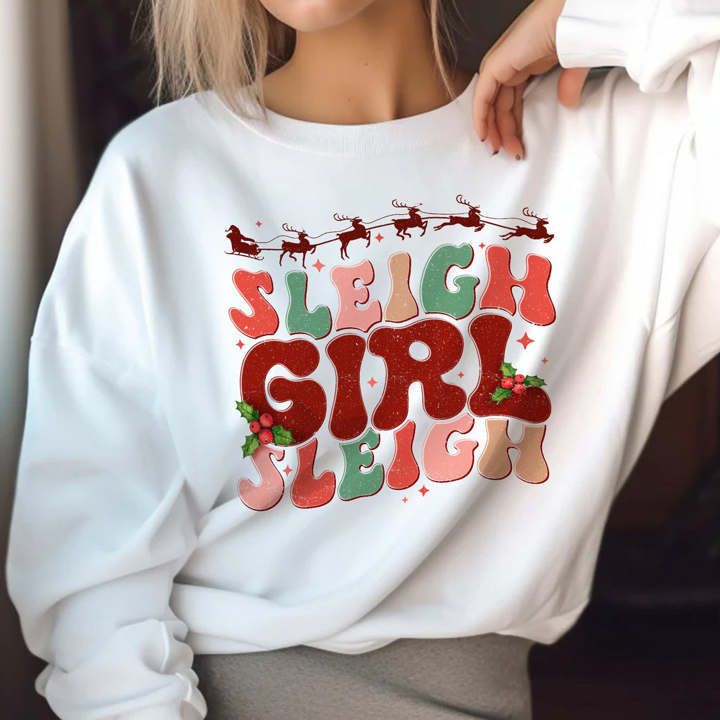 Sandjest Christmas Sweatshirt Sleigh Girl Sleigh Groovy Style Gift for Women Girl Friend