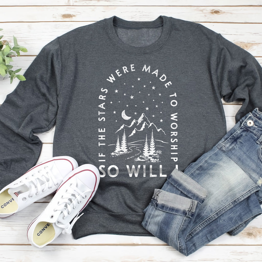 Sandjest Christian T-Shirt If the Stars Were Made to Worship So Will I Gift for Women Girl Friend
