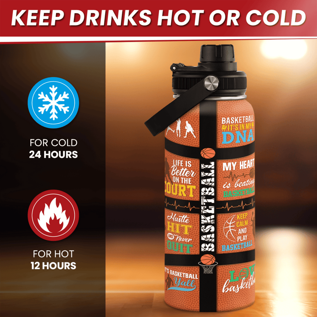 Orange Basketball Chug Lid Water Bottle 32oz
