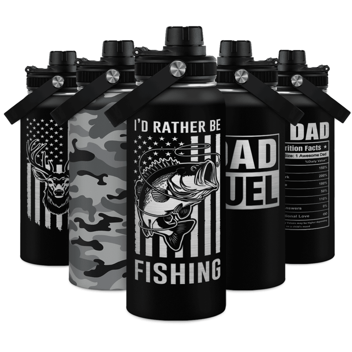 Black Fishing Chug Lid Water Bottle 32oz