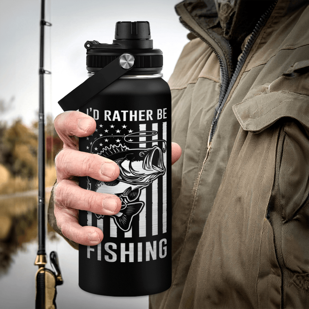 Black Fishing Chug Lid Water Bottle 32oz