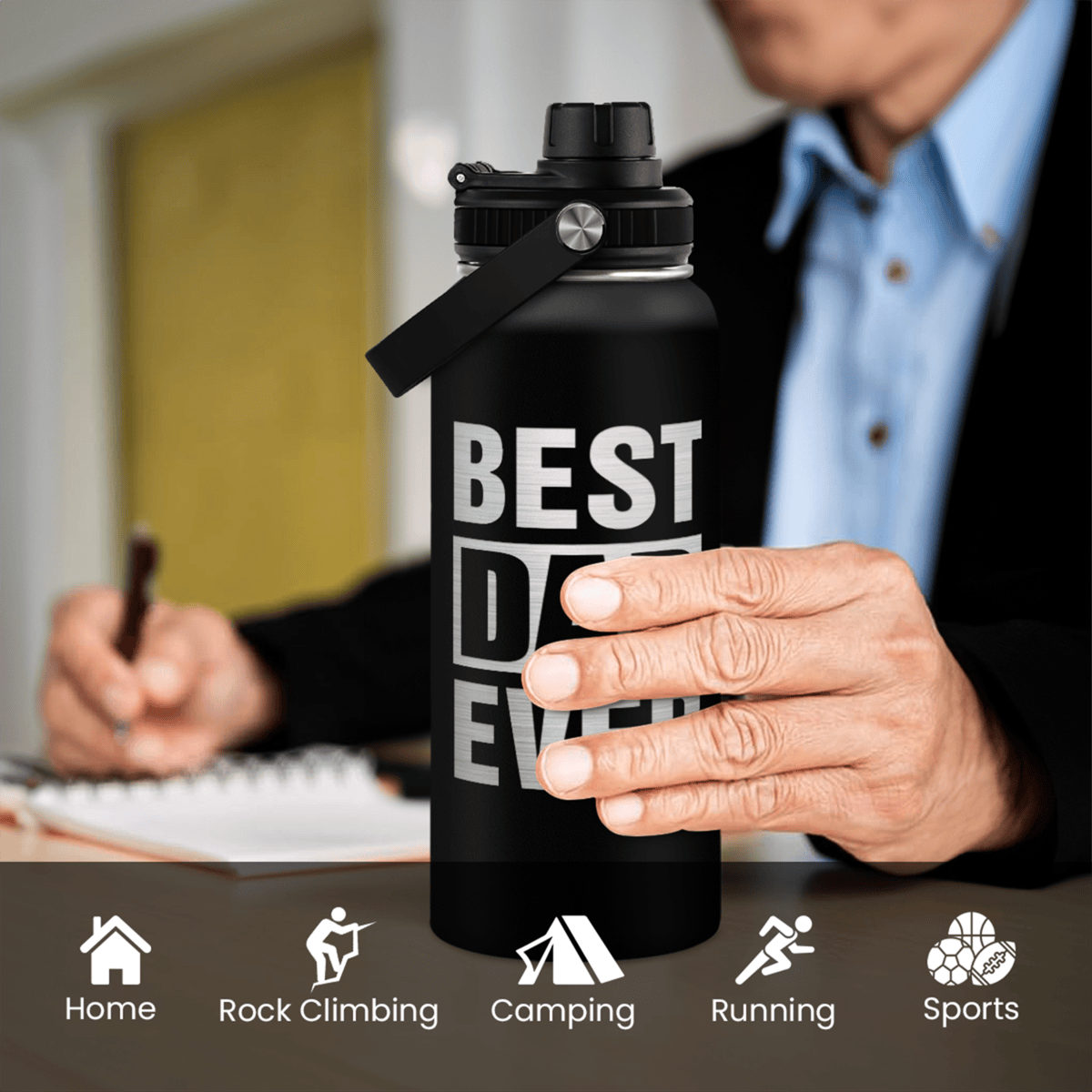 Best Dad Ever Insulated Water Bottle 32oz with 3-in-1 Lid