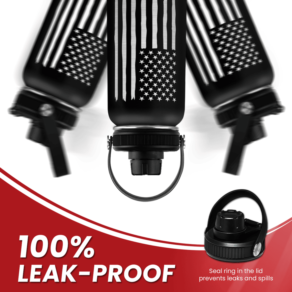 Black American Flag Chug Lid Water Bottle 32oz