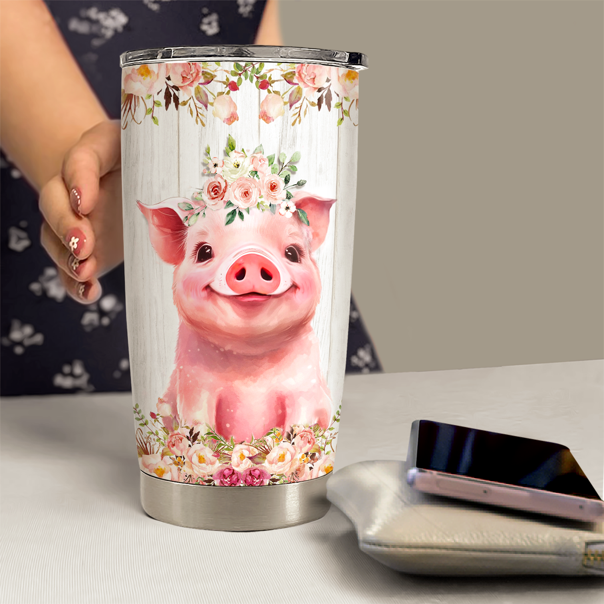White Pig Stainless Steel Curved Tumbler 20oz