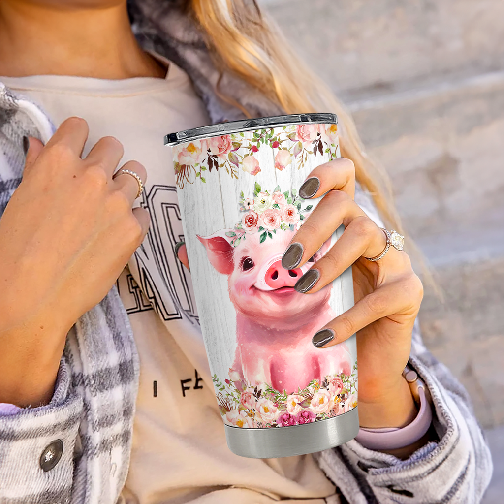 White Pig Stainless Steel Curved Tumbler 20oz