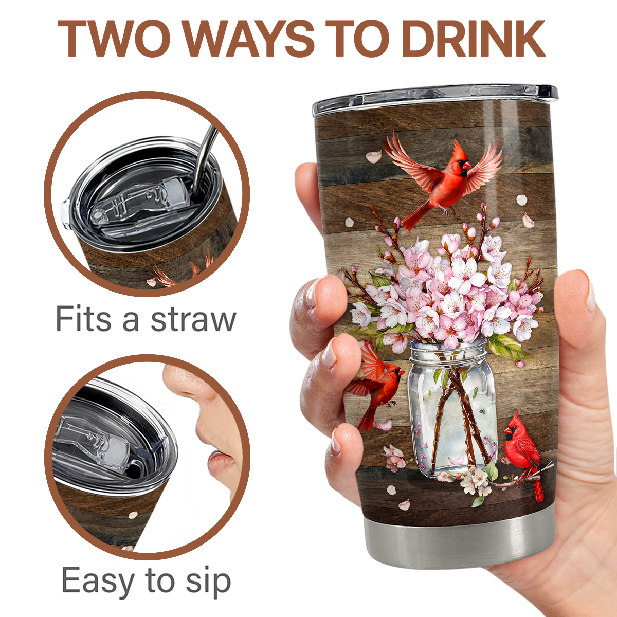 Brown Cardinal Stainless Steel Curved Tumbler 20oz