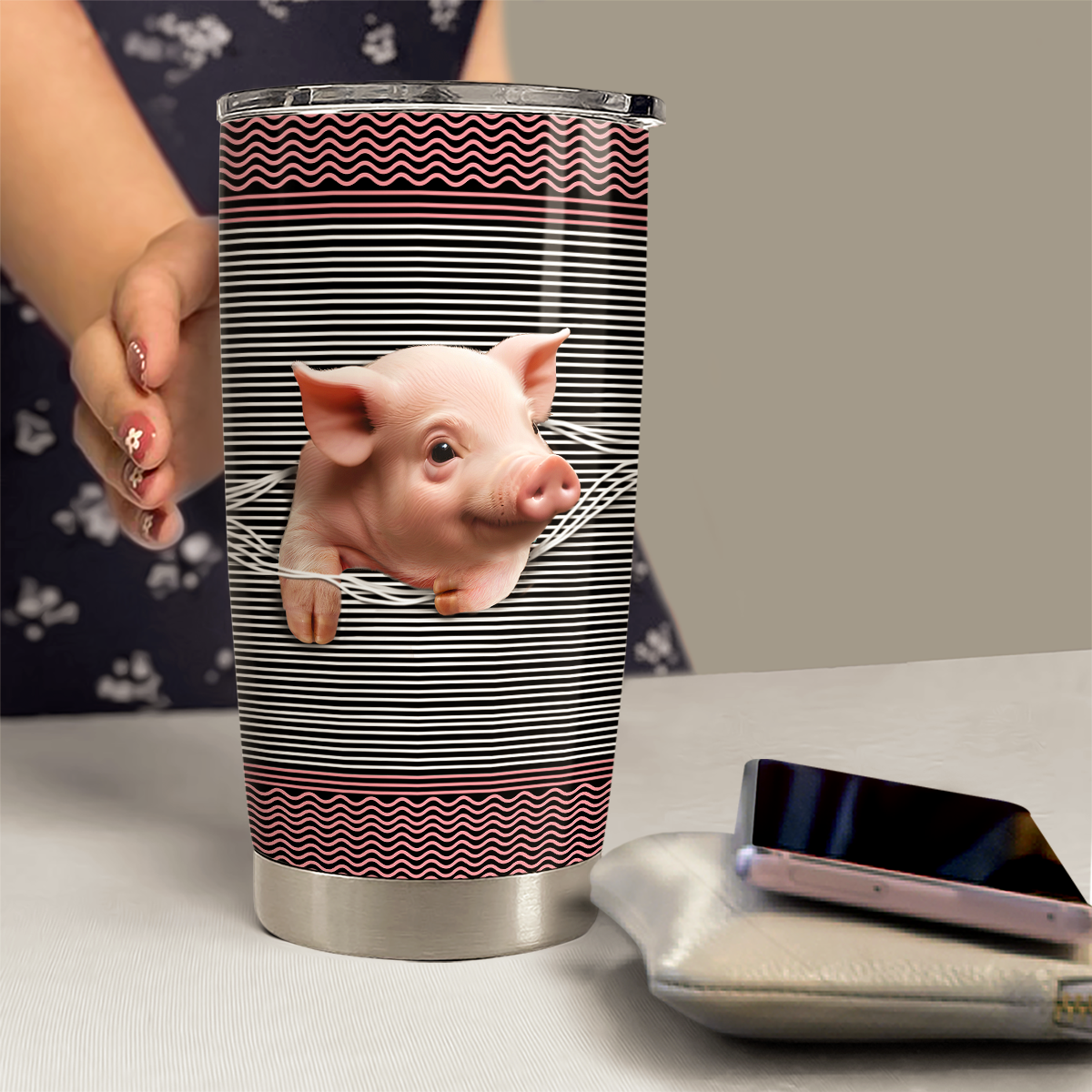 Pink Pig Stainless Steel Curved Tumbler 20oz