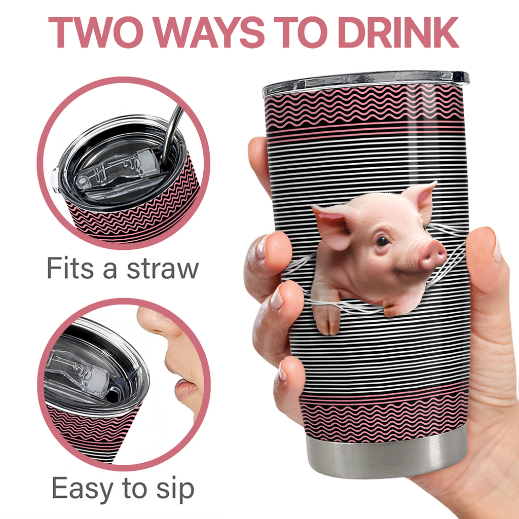 Pink Pig Stainless Steel Curved Tumbler 20oz