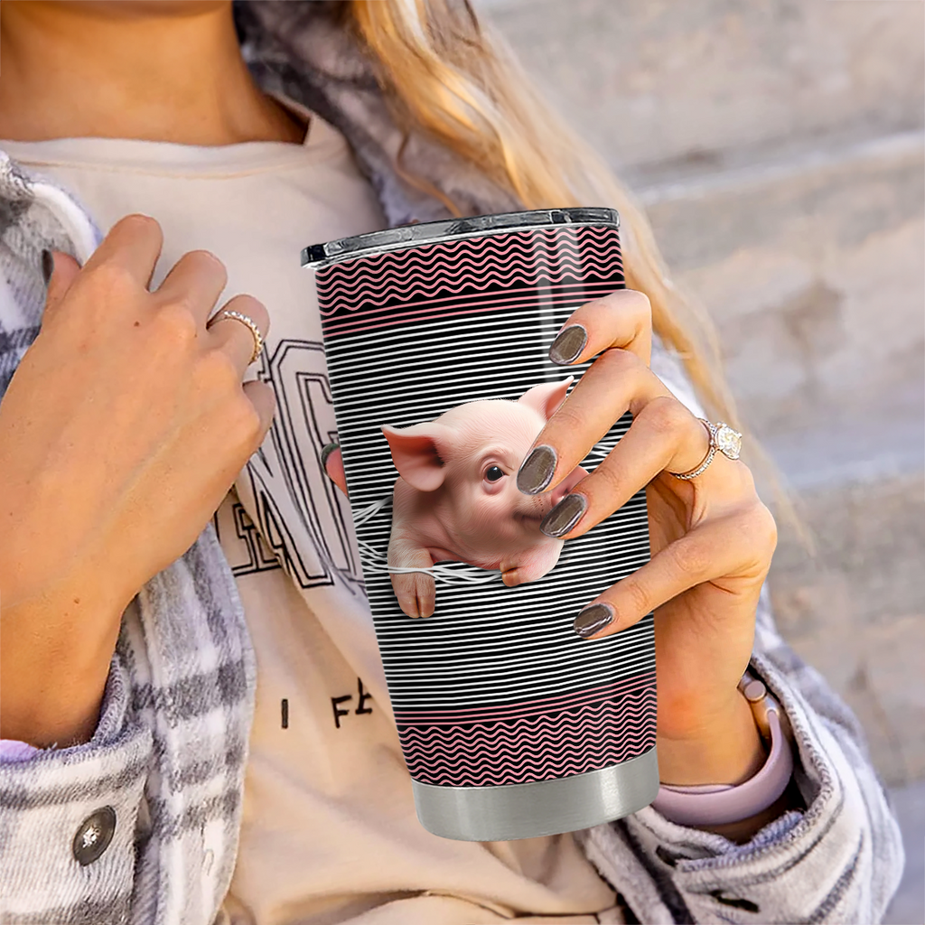 Pink Pig Stainless Steel Curved Tumbler 20oz