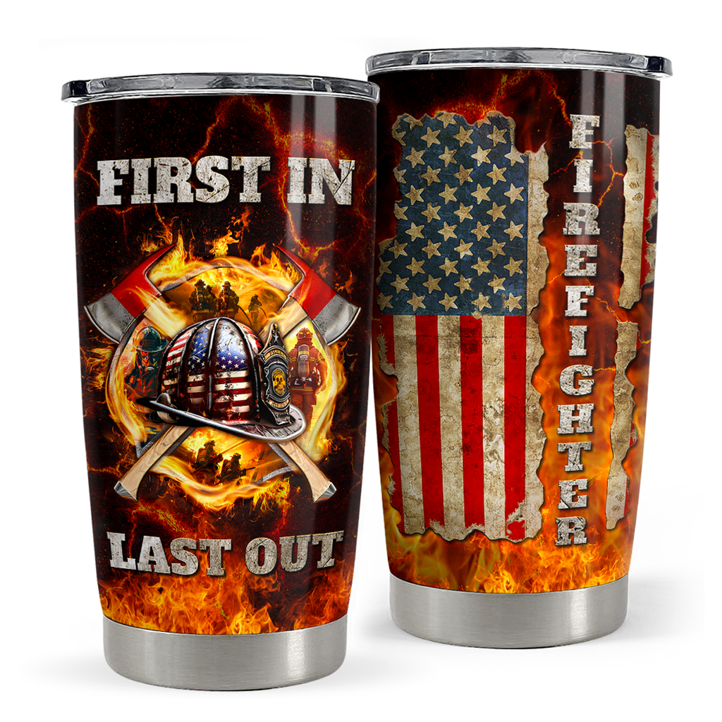 Brown Firefighter Stainless Steel Curved Tumbler 20oz