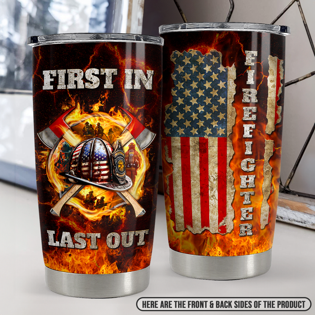 Brown Firefighter Stainless Steel Curved Tumbler 20oz