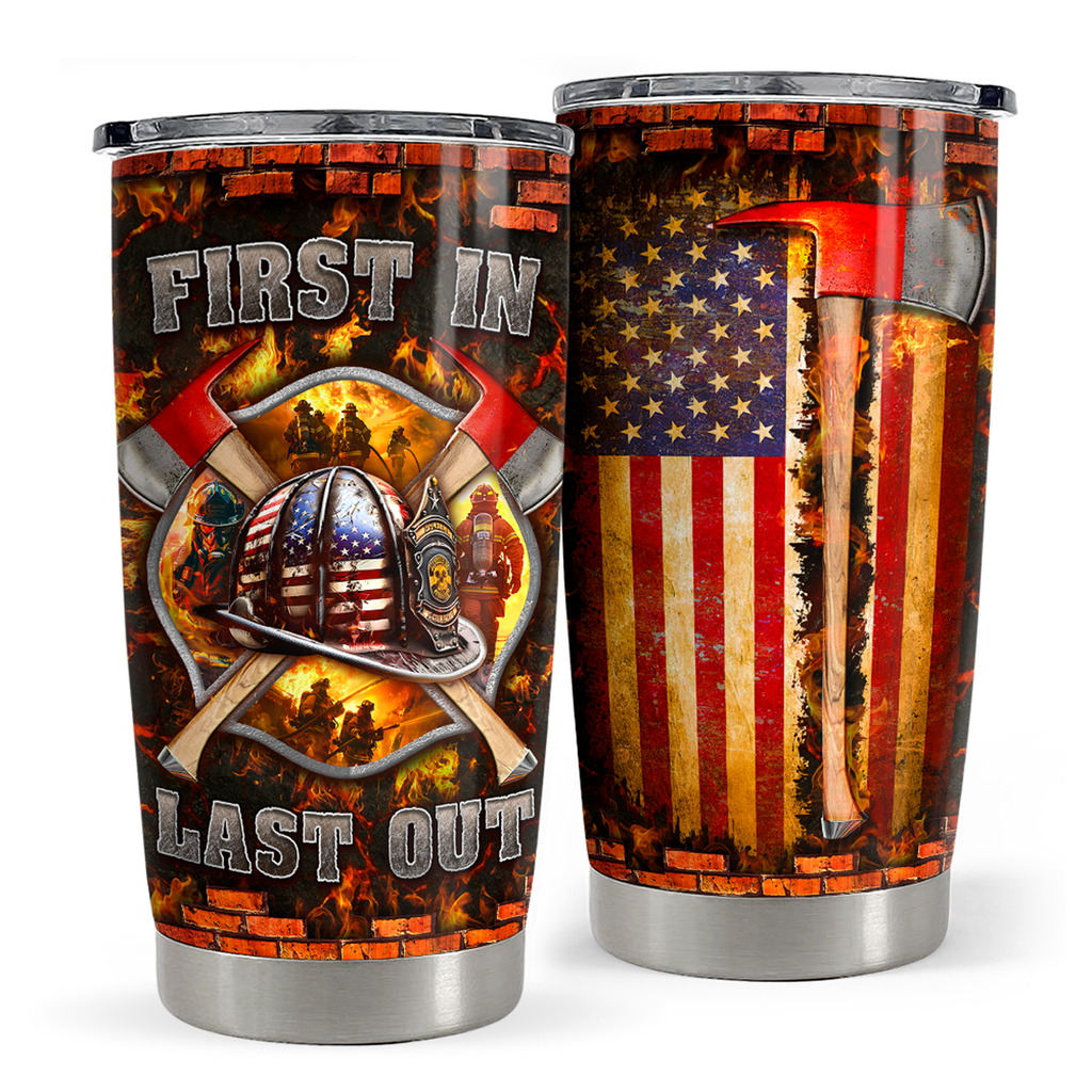 Brown Firefighter Stainless Steel Curved Tumbler 20oz