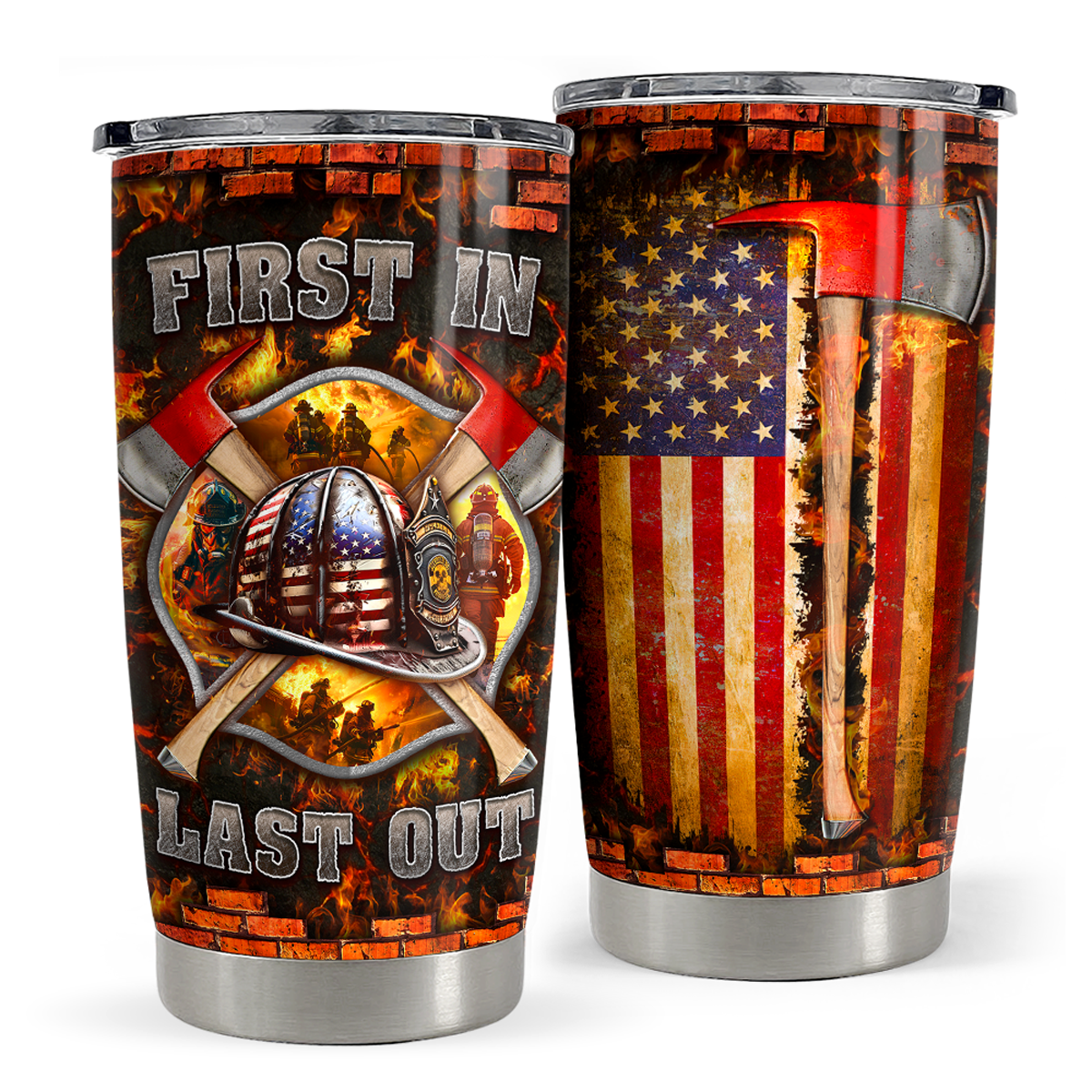 Brown Firefighter Stainless Steel Curved Tumbler 20oz