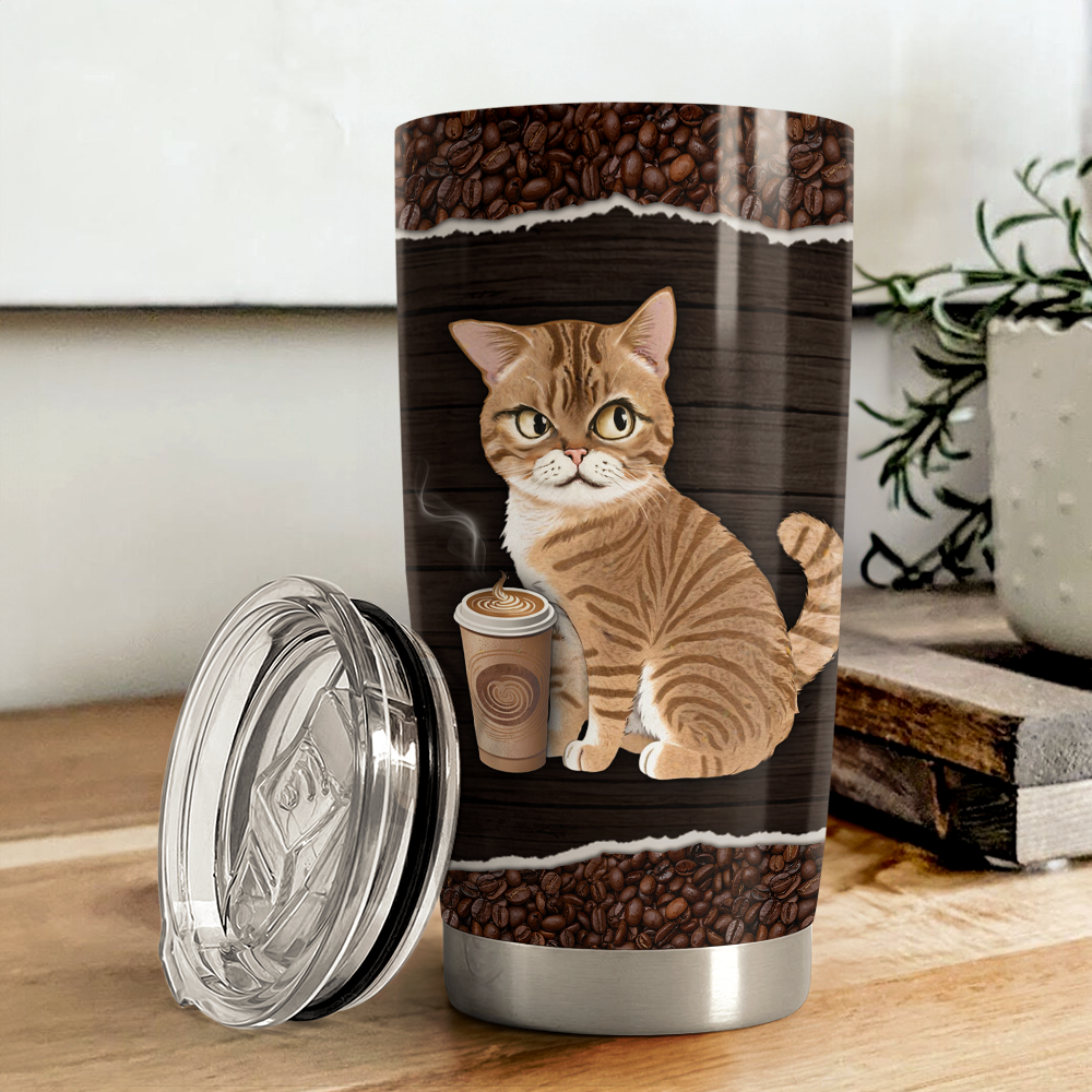 Brown Cat Stainless Steel Curved Tumbler 20oz