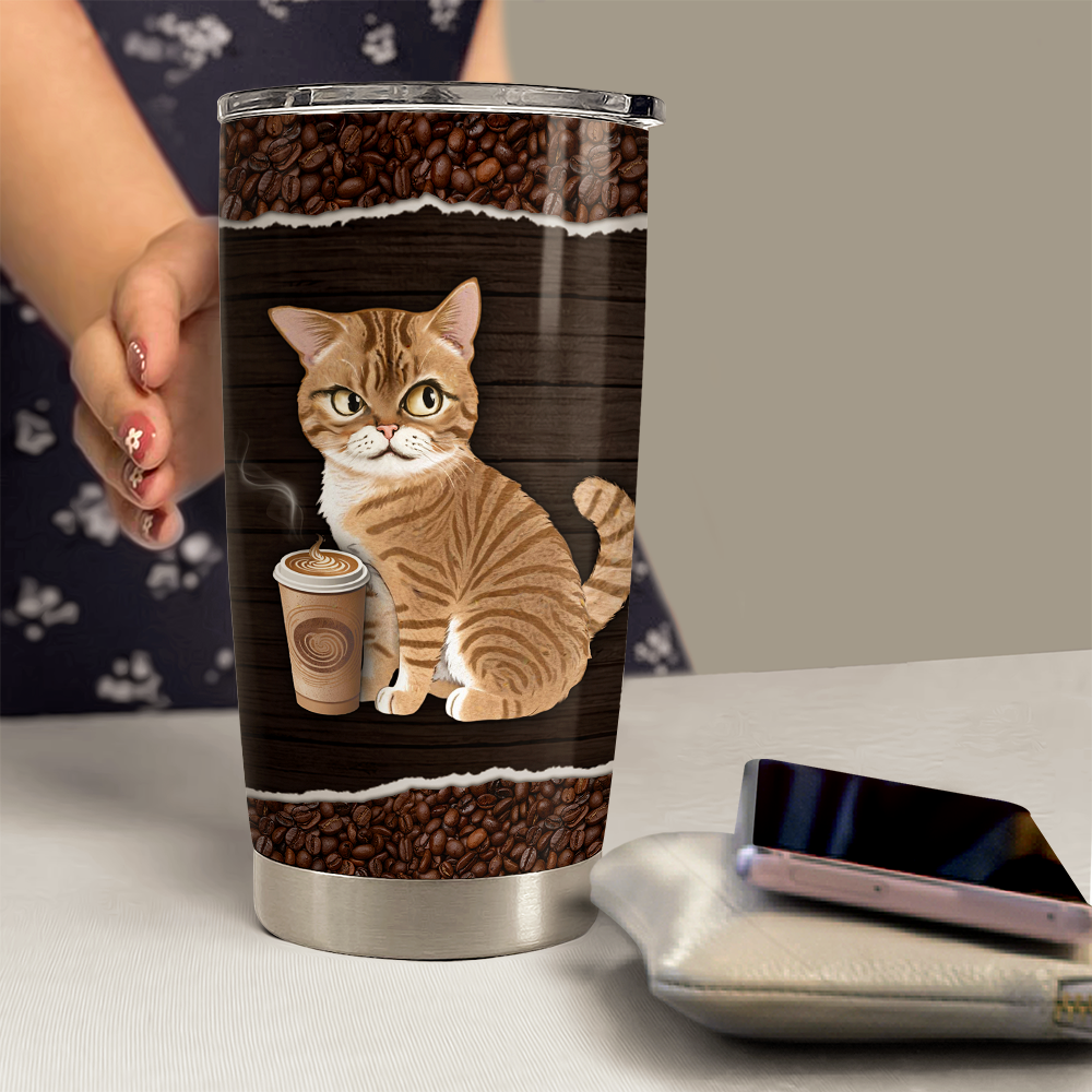 Brown Cat Stainless Steel Curved Tumbler 20oz