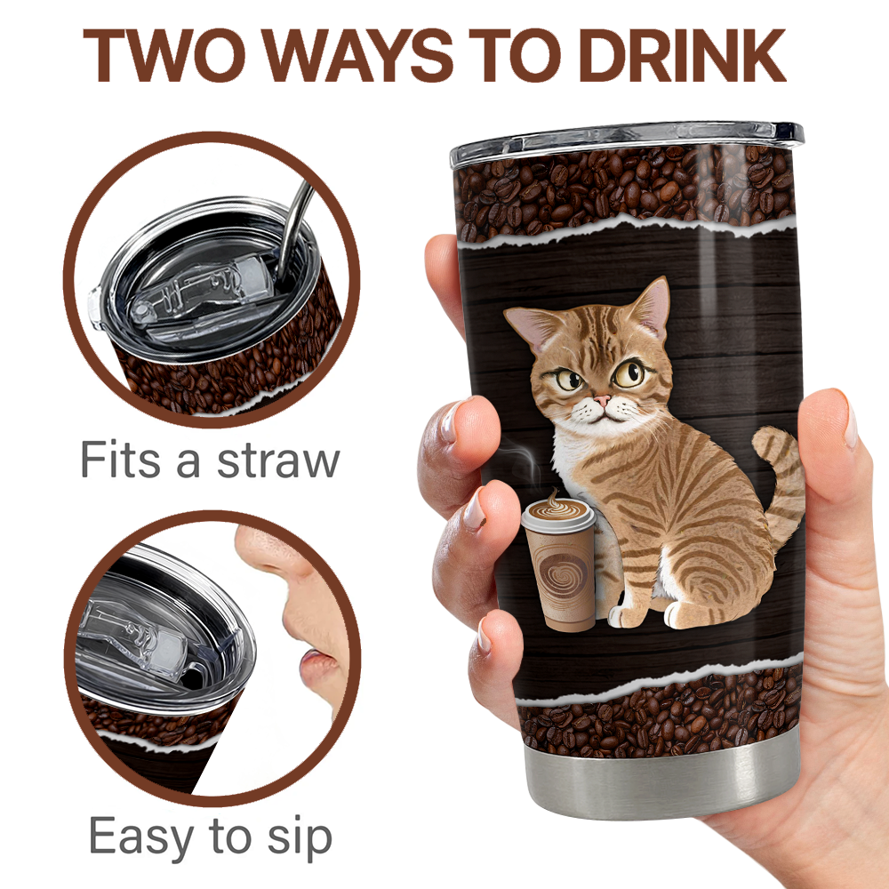 Brown Cat Stainless Steel Curved Tumbler 20oz