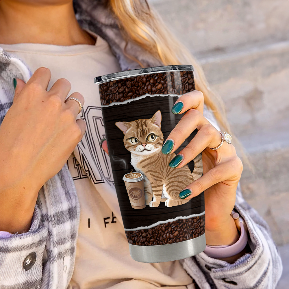 Brown Cat Stainless Steel Curved Tumbler 20oz