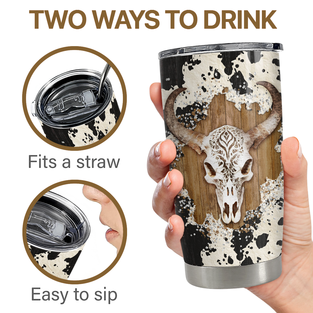 Cow Stainless Steel Curved Tumbler 20oz