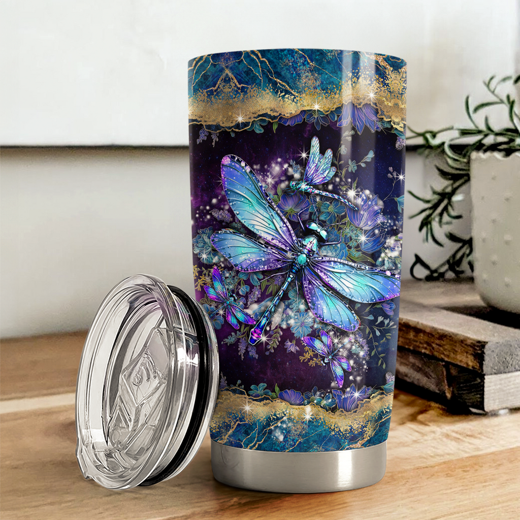 Navy Dragonfly Stainless Steel Curved Tumbler 20oz
