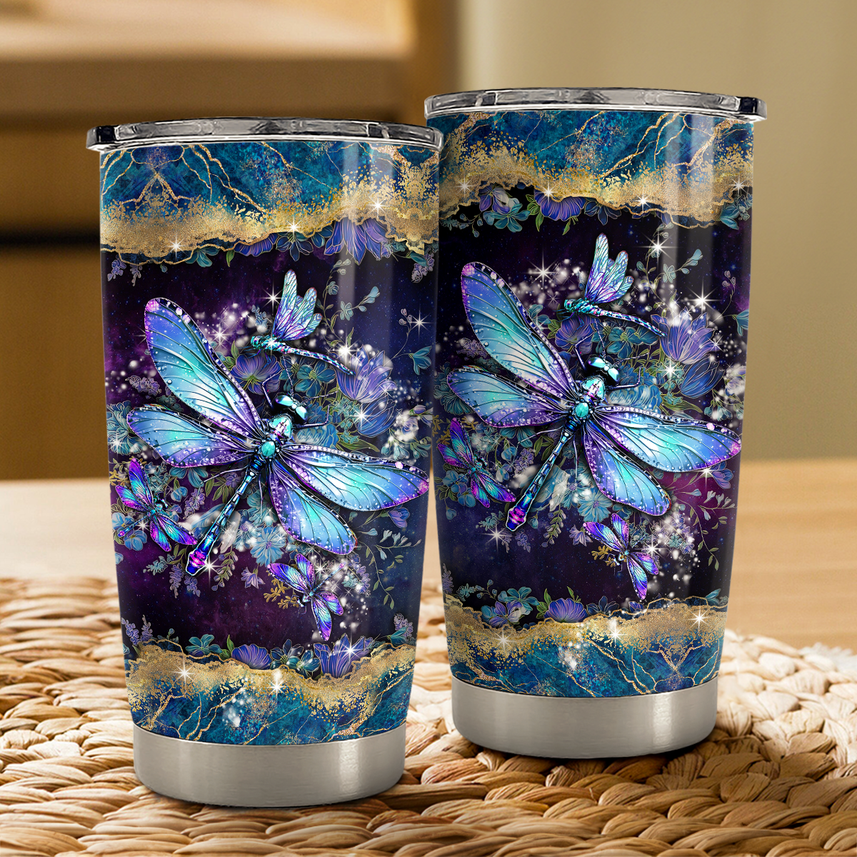 Navy Dragonfly Stainless Steel Curved Tumbler 20oz