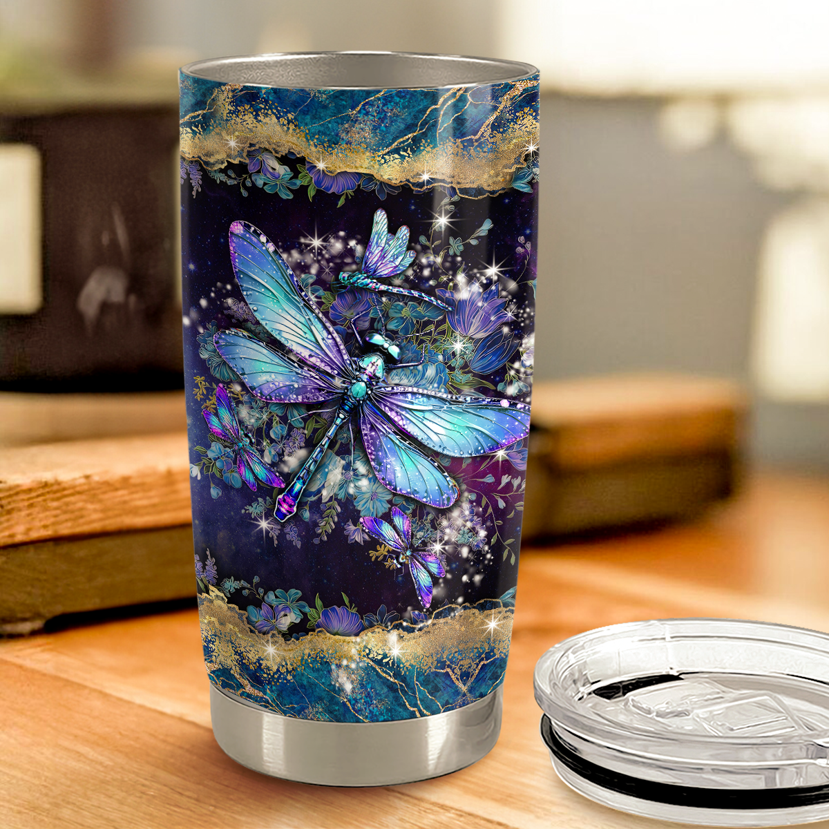 Navy Dragonfly Stainless Steel Curved Tumbler 20oz