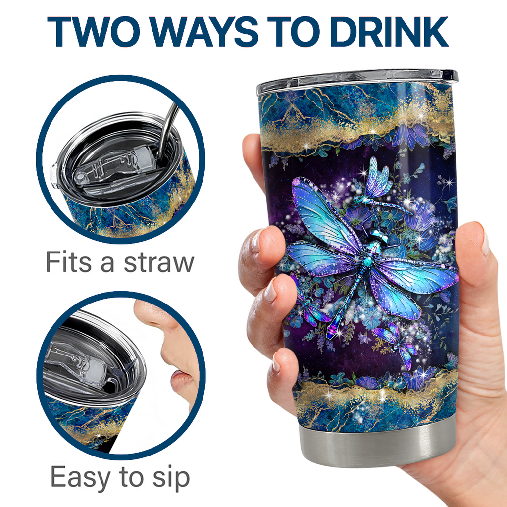 Navy Dragonfly Stainless Steel Curved Tumbler 20oz