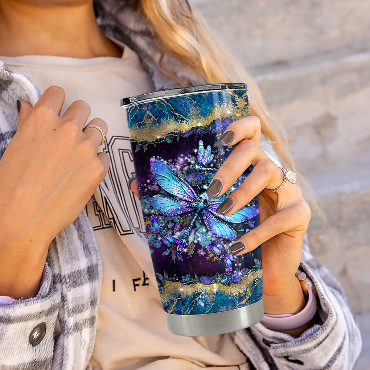 Navy Dragonfly Stainless Steel Curved Tumbler 20oz