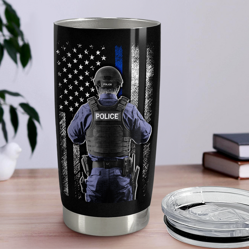 Black Police Stainless Steel Curved Tumbler 20oz